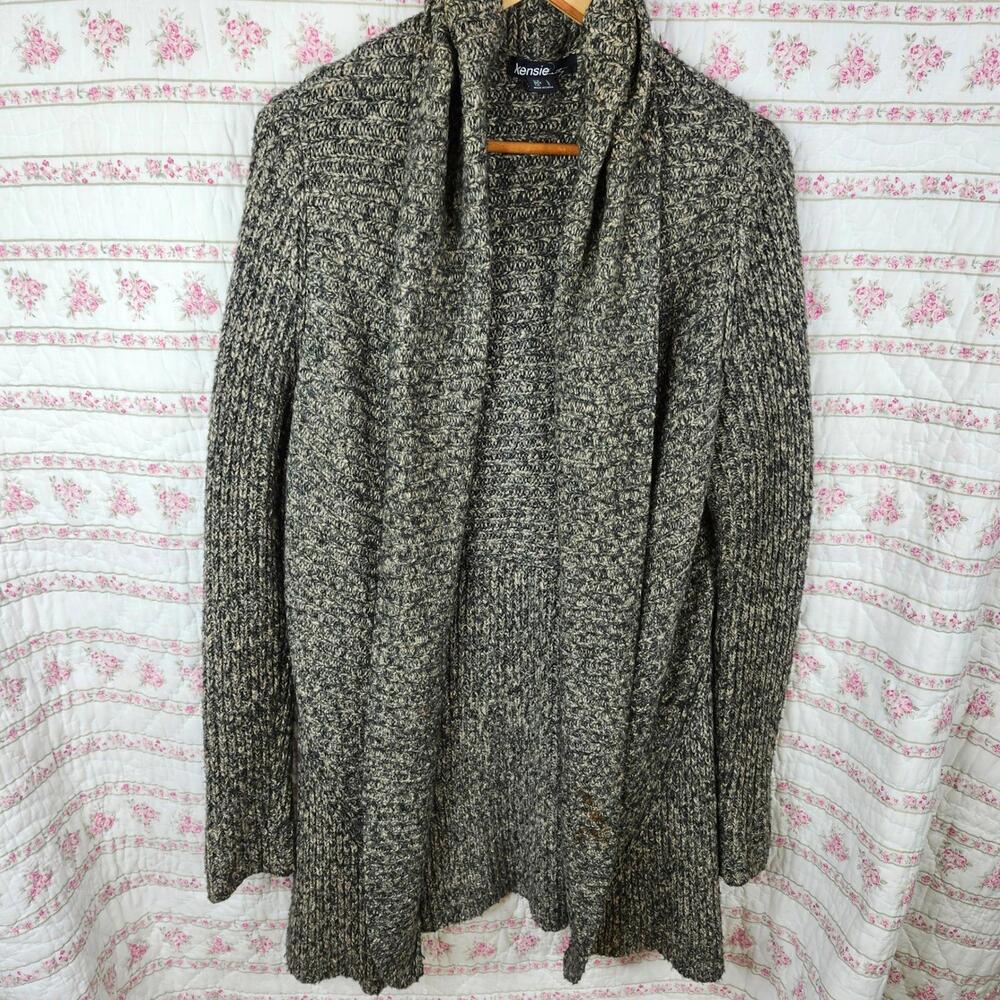 Kensie Longline Cardigan Large Marled Knit Open Front Duster